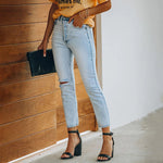 Women's Jeans Blue Hight Waist Casual Ripped Stretchy Skinny Jeans-Skinny Jeans-Arimonz-Arimonz