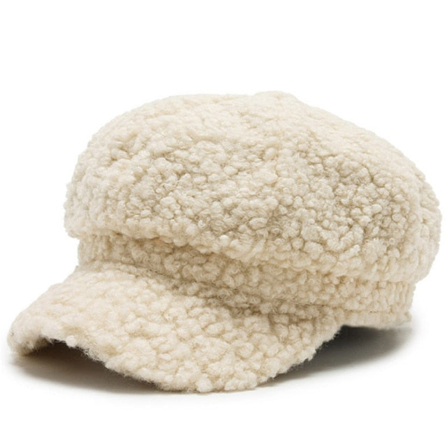 Women's Lamb Wool Baseball Cap Autumn and Winter Painter Cap-Women's Caps-Arimonz-Beige-Arimonz