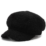 Women's Lamb Wool Baseball Cap Autumn and Winter Painter Cap-Women's Caps-Arimonz-Black-Arimonz