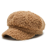 Women's Lamb Wool Baseball Cap Autumn and Winter Painter Cap-Women's Caps-Arimonz-Brown-Arimonz
