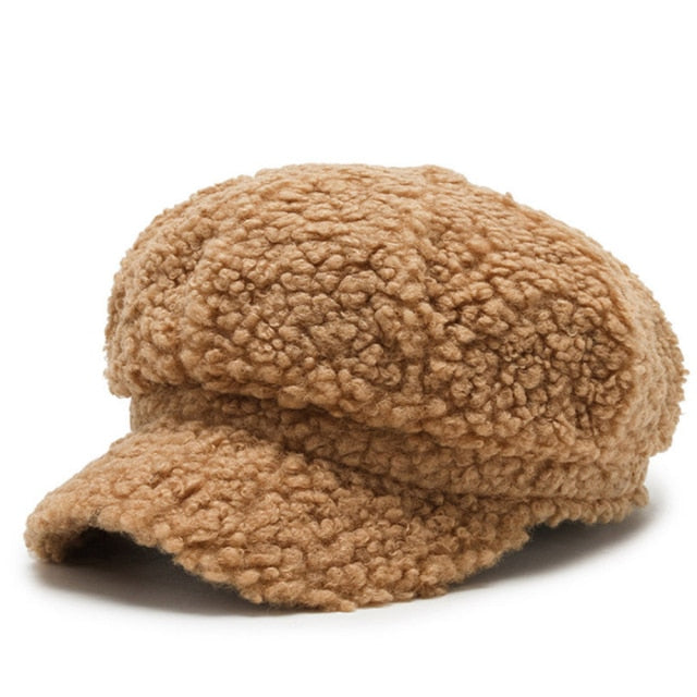 Women's Lamb Wool Baseball Cap Autumn and Winter Painter Cap-Women's Caps-Arimonz-Brown-Arimonz