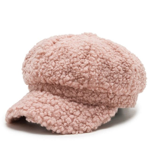 Women's Lamb Wool Baseball Cap Autumn and Winter Painter Cap-Women's Caps-Arimonz-Pink-Arimonz