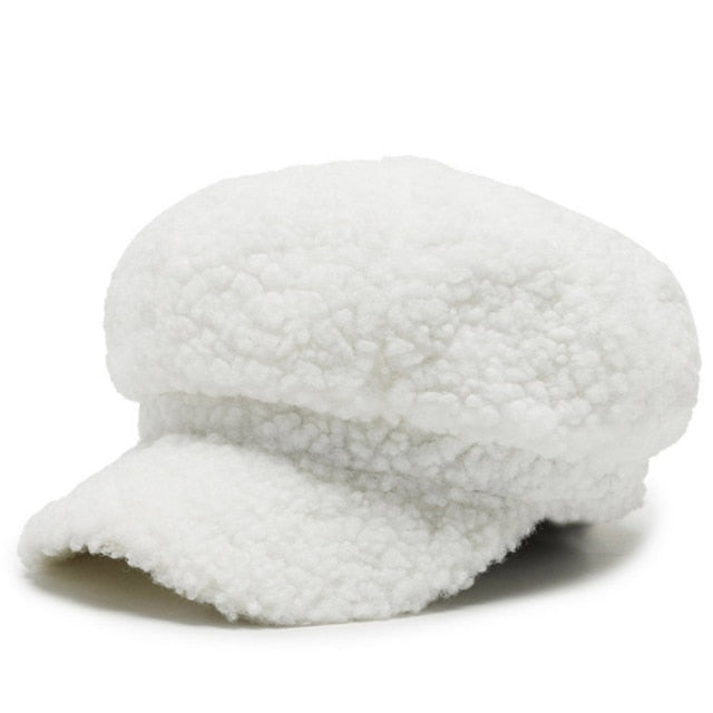 Women's Lamb Wool Baseball Cap Autumn and Winter Painter Cap-Women's Caps-Arimonz-White-Arimonz