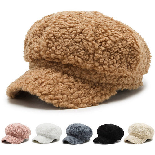 Women's Lamb Wool Baseball Cap Autumn and Winter Painter Cap-Women's Caps-Arimonz-Arimonz