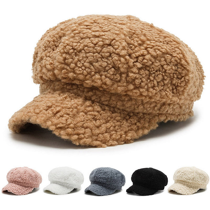 Women's Lamb Wool Baseball Cap Autumn and Winter Painter Cap-Women's Caps-Arimonz-Arimonz