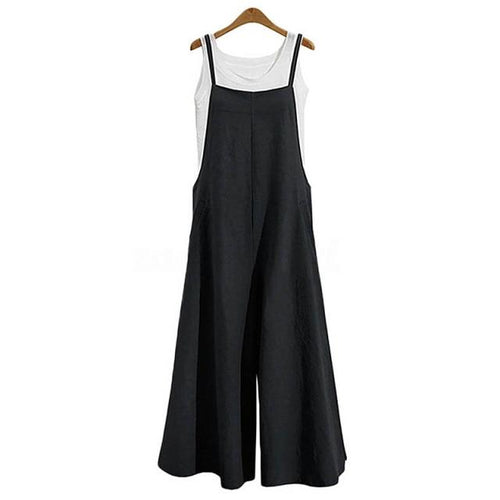 Women's Oversize Bib Trousers Wide Leg pants Overalls Jumpsuit Romper-Casual Jumpsuits & Rompers-Arimonz-Black-S-Arimonz