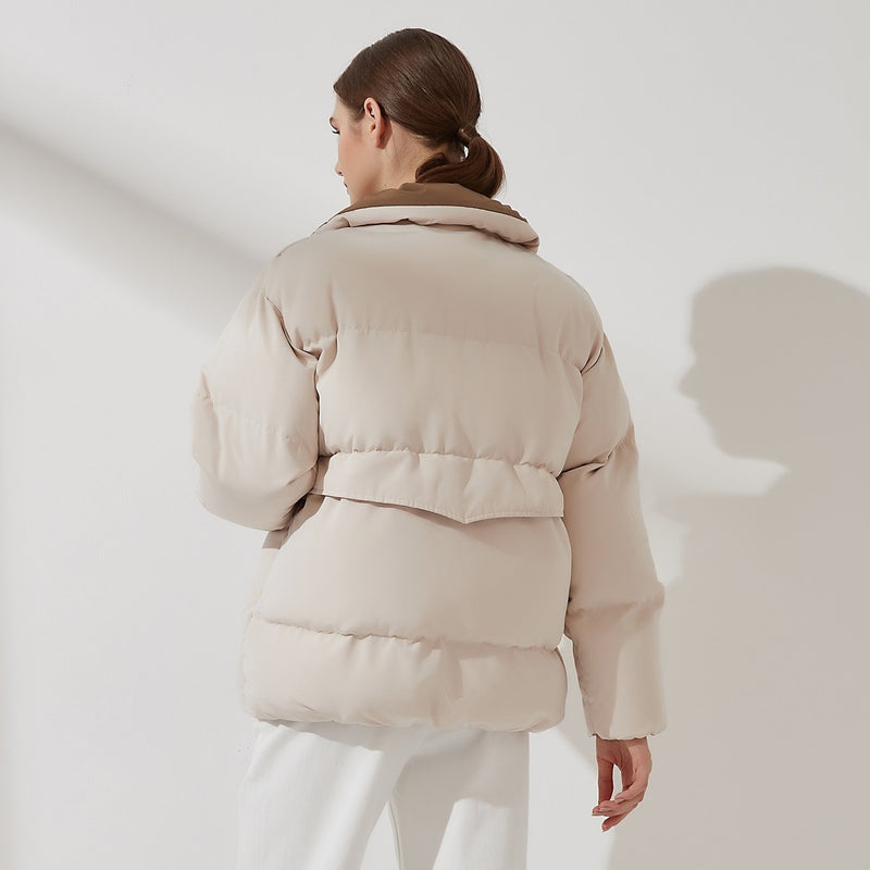 Womens Puffer Jacket Fashion Loose Patchwork Parka Solid Warm Outwear-Bomber Coats-Arimonz-Arimonz
