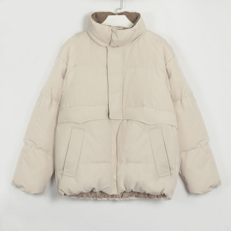 Womens Puffer Jacket Fashion Loose Patchwork Parka Solid Warm Outwear-Bomber Coats-Arimonz-Arimonz