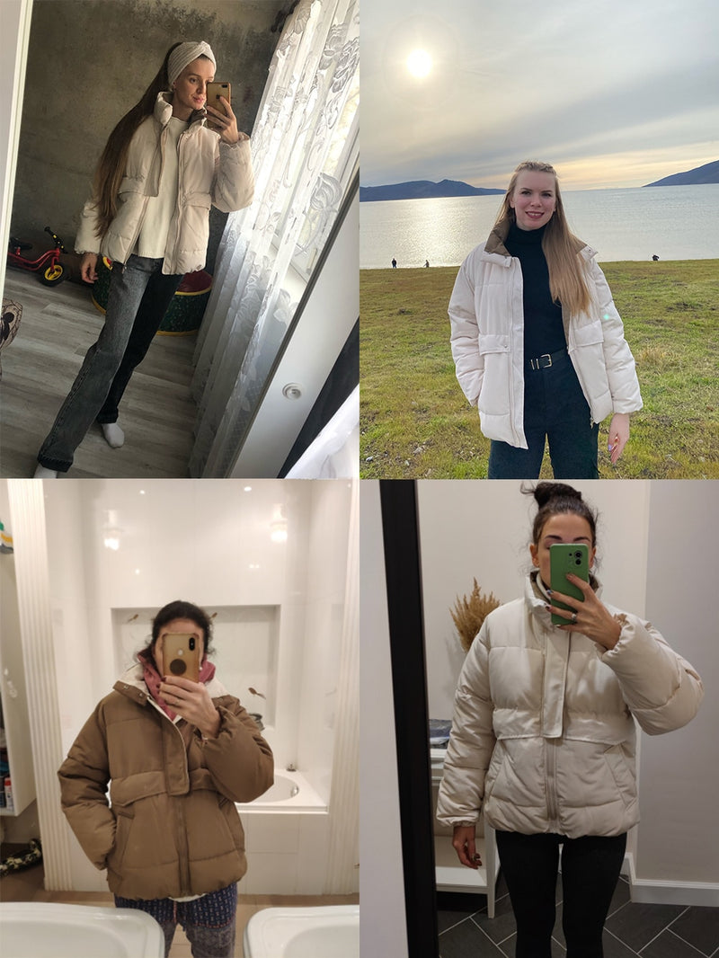 Womens Puffer Jacket Fashion Loose Patchwork Parka Solid Warm Outwear-Bomber Coats-Arimonz-Arimonz