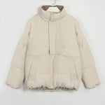 Womens Puffer Jacket Fashion Loose Patchwork Parka Solid Warm Outwear-Bomber Coats-Arimonz-Beige-S-Arimonz