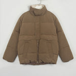 Womens Puffer Jacket Fashion Loose Patchwork Parka Solid Warm Outwear-Bomber Coats-Arimonz-khaki-S-Arimonz