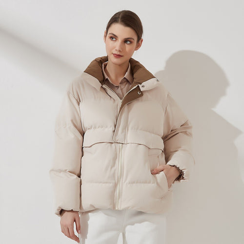 Womens Puffer Jacket Fashion Loose Patchwork Parka Solid Warm Outwear-Bomber Coats-Arimonz-Arimonz