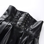 Women's Skirts Bandage Faux Leather Black Mini Pleated Skirts-Skirts-Arimonz-Arimonz