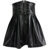Women's Skirts Bandage Faux Leather Black Mini Pleated Skirts-Skirts-Arimonz-Arimonz
