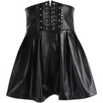 Women's Skirts Bandage Faux Leather Black Mini Pleated Skirts-Skirts-Arimonz-S-Arimonz
