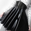 Women's Skirts Bandage Faux Leather Black Mini Pleated Skirts-Skirts-Arimonz-Arimonz