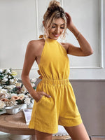 Women's Summer Jumpsuit Short Casual Halter Bandage Solid Rompers-Night Out Jumpsuits & Rompers-Arimonz-Arimonz