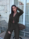 Women's Tracksuit Loose Long Sleeve Shirt Tops and Wide Leg Pants-Matching Sets-Arimonz-Arimonz