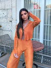 Women's Tracksuit Loose Long Sleeve Shirt Tops and Wide Leg Pants-Matching Sets-Arimonz-Arimonz