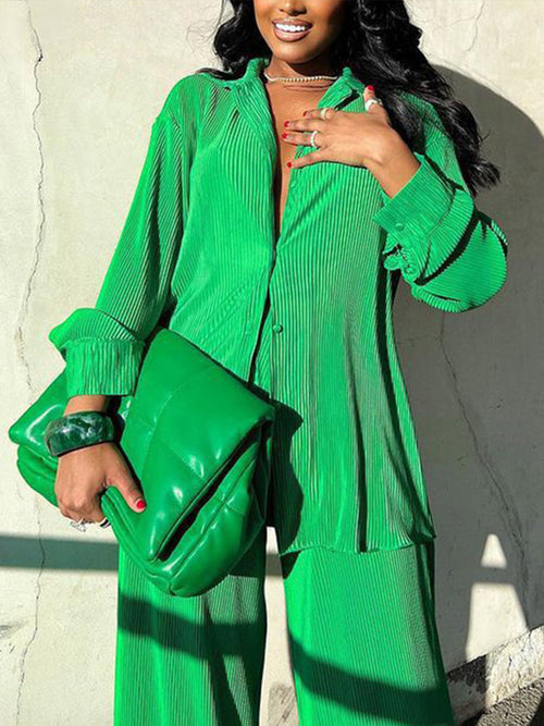 Women's Tracksuit Loose Long Sleeve Shirt Tops and Wide Leg Pants-Matching Sets-Arimonz-Arimonz