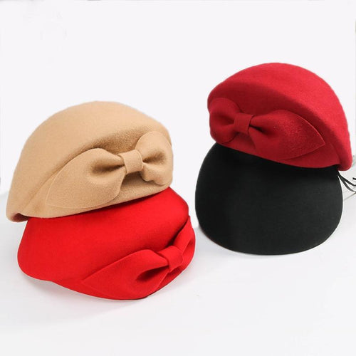 Wool Lucy Bow Beret For Women In 4 Colors-Hats-Arimonz-Arimonz