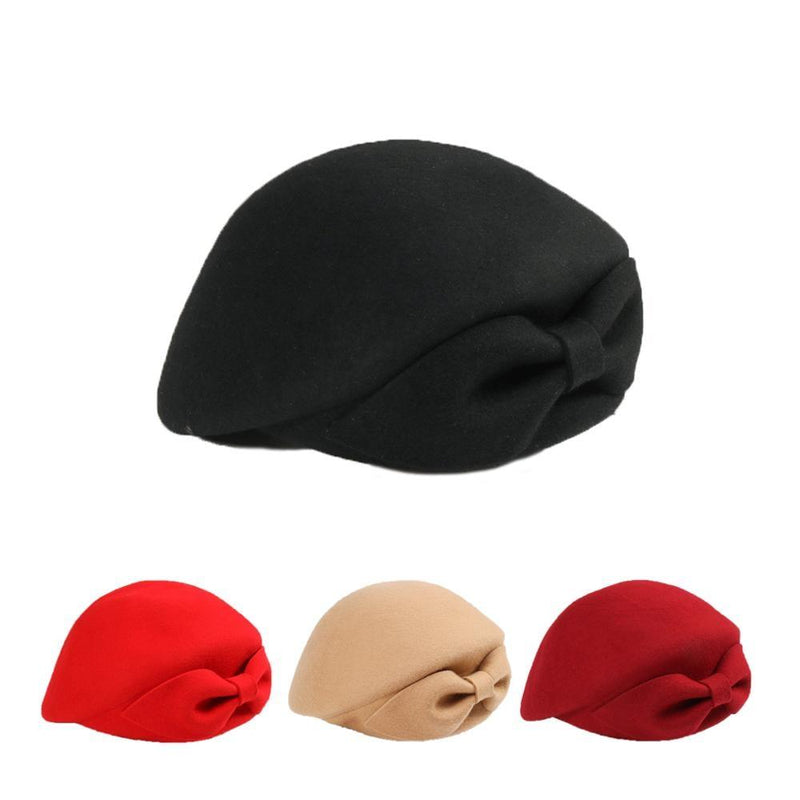 Wool Lucy Bow Beret For Women In 4 Colors-Hats-Arimonz-Arimonz