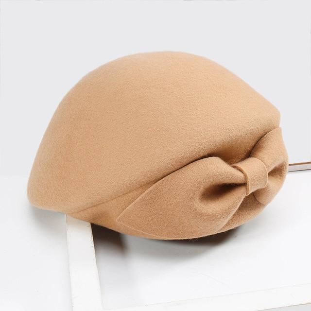 Wool Lucy Bow Beret For Women In 4 Colors-Hats-Arimonz-Brown-Arimonz