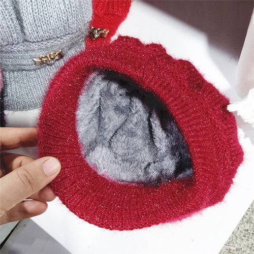 Wool Women's Fashion Hat Plush Knitted Wind Shield Ear Guard-Winter Hats-Arimonz-Arimonz