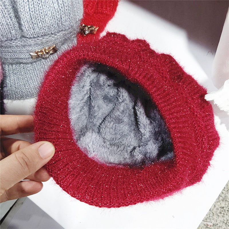 Wool Women's Fashion Hat Plush Knitted Wind Shield Ear Guard-Winter Hats-Arimonz-Arimonz