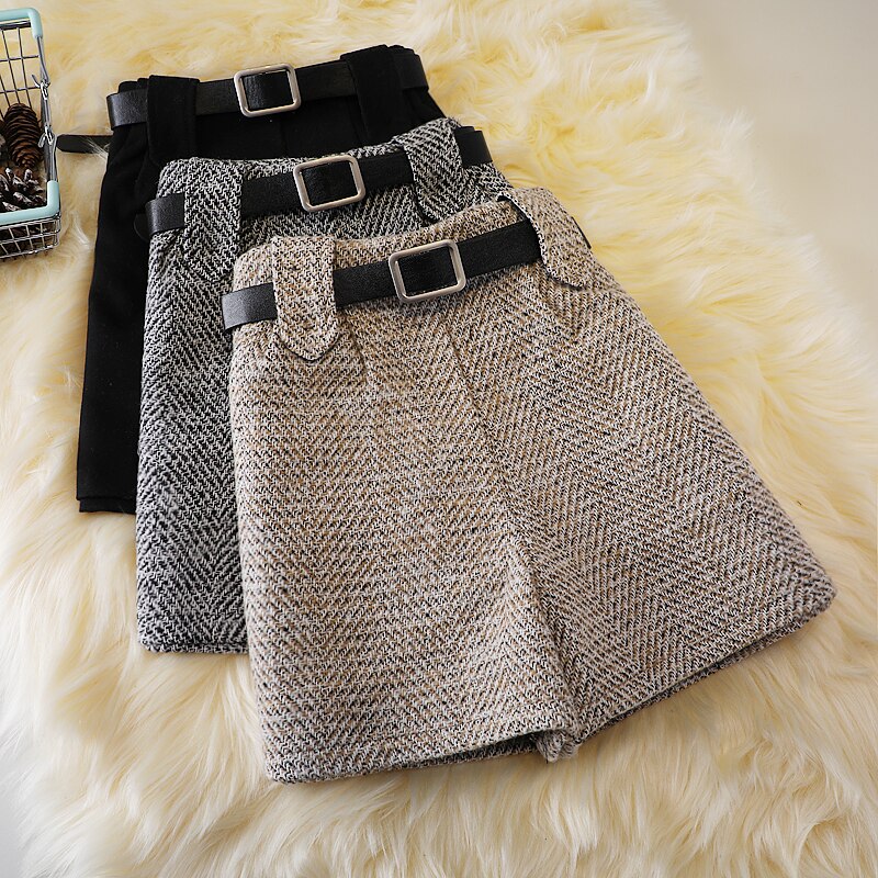 Woolen Shorts High Waist New Fashion Wide Leg Pants Trousers-Shorts-Arimonz-Arimonz