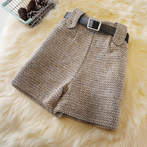 Woolen Shorts High Waist New Fashion Wide Leg Pants Trousers-Shorts-Arimonz-Coffee color-S-Arimonz