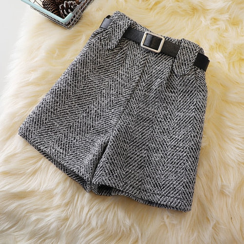 Woolen Shorts High Waist New Fashion Wide Leg Pants Trousers-Shorts-Arimonz-grey-S-Arimonz