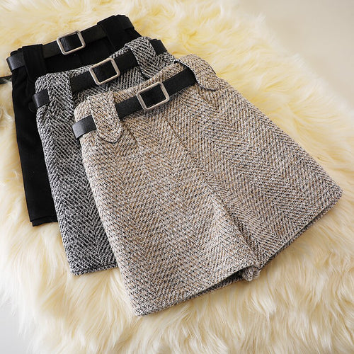 Woolen Shorts High Waist New Fashion Wide Leg Pants Trousers-Shorts-Arimonz-Arimonz