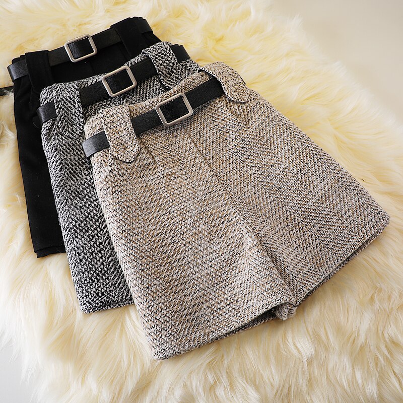 Woolen Shorts High Waist New Fashion Wide Leg Pants Trousers-Shorts-Arimonz-Arimonz