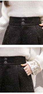 Woolen Shorts Women Solid Pattern High Waist Sequin Tweed Short Pants-Shorts-Arimonz-Arimonz