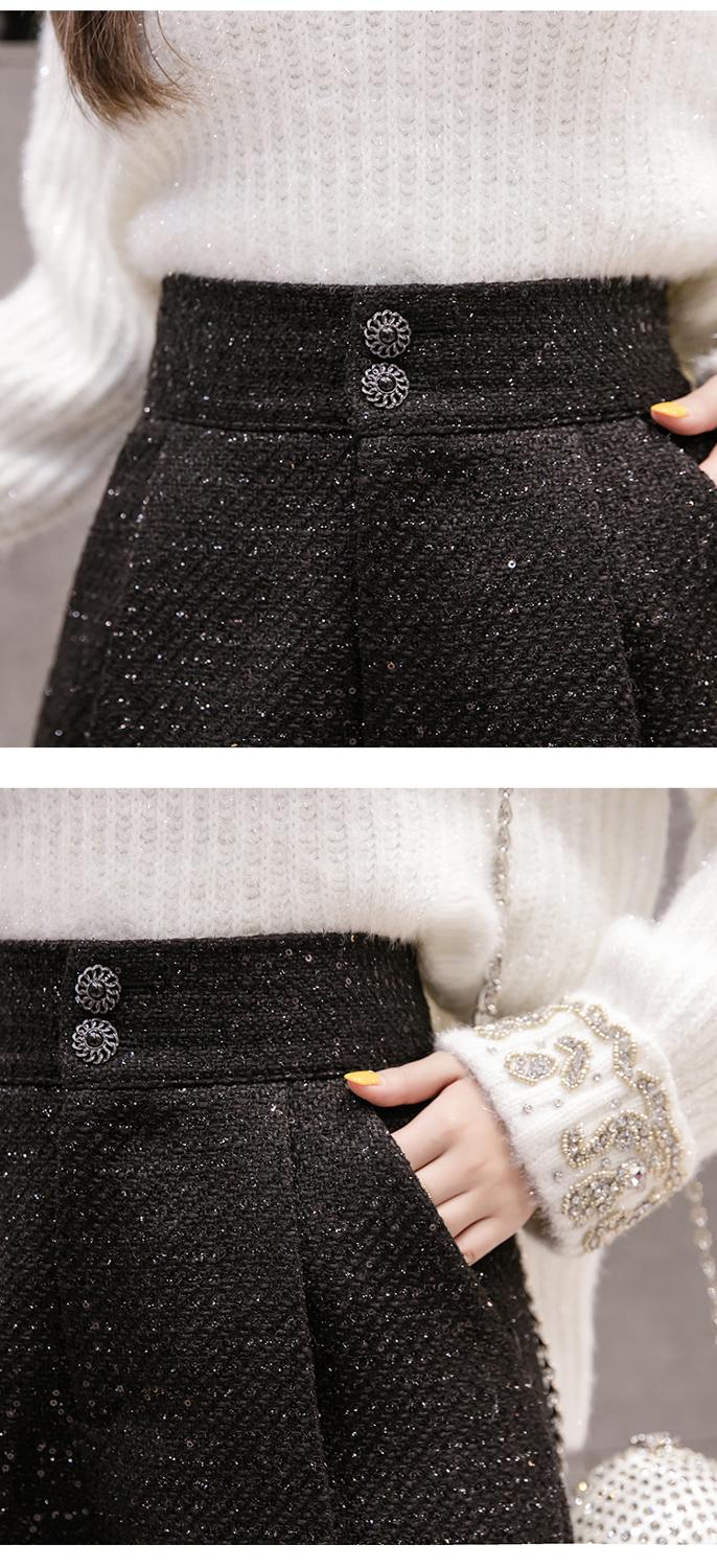Woolen Shorts Women Solid Pattern High Waist Sequin Tweed Short Pants-Shorts-Arimonz-Arimonz