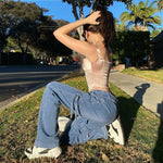 Y2K Jeans Retro Sashes Denim Pants Ruched Drawstring Cargo Pants-Straight Jeans-Arimonz-Arimonz