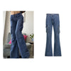 Y2K Jeans Retro Sashes Denim Pants Ruched Drawstring Cargo Pants-Straight Jeans-Arimonz-Arimonz