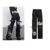 Y2K Jeans Retro Sashes Denim Pants Ruched Drawstring Cargo Pants-Straight Jeans-Arimonz-Black-S-Arimonz