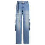 Y2K Jeans Retro Sashes Denim Pants Ruched Drawstring Cargo Pants-Straight Jeans-Arimonz-Blue-S-Arimonz