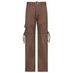 Y2K Jeans Retro Sashes Denim Pants Ruched Drawstring Cargo Pants-Straight Jeans-Arimonz-Brown-S-Arimonz