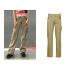 Y2K Jeans Retro Sashes Denim Pants Ruched Drawstring Cargo Pants-Straight Jeans-Arimonz-Khaki-S-Arimonz