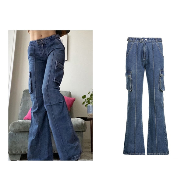 Y2K Jeans Retro Sashes Denim Pants Ruched Drawstring Cargo Pants-Straight Jeans-Arimonz-Pink-S-Arimonz