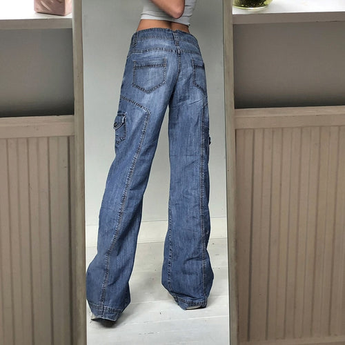 Y2k Jeans Wide Leg Pocket Patchwork Baggy Cargo Pants Oversize Denim-Straight Jeans-Arimonz-Arimonz