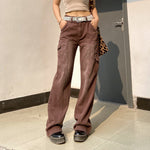 Y2k Jeans Wide Leg Pocket Patchwork Baggy Cargo Pants Oversize Denim-Straight Jeans-Arimonz-Arimonz