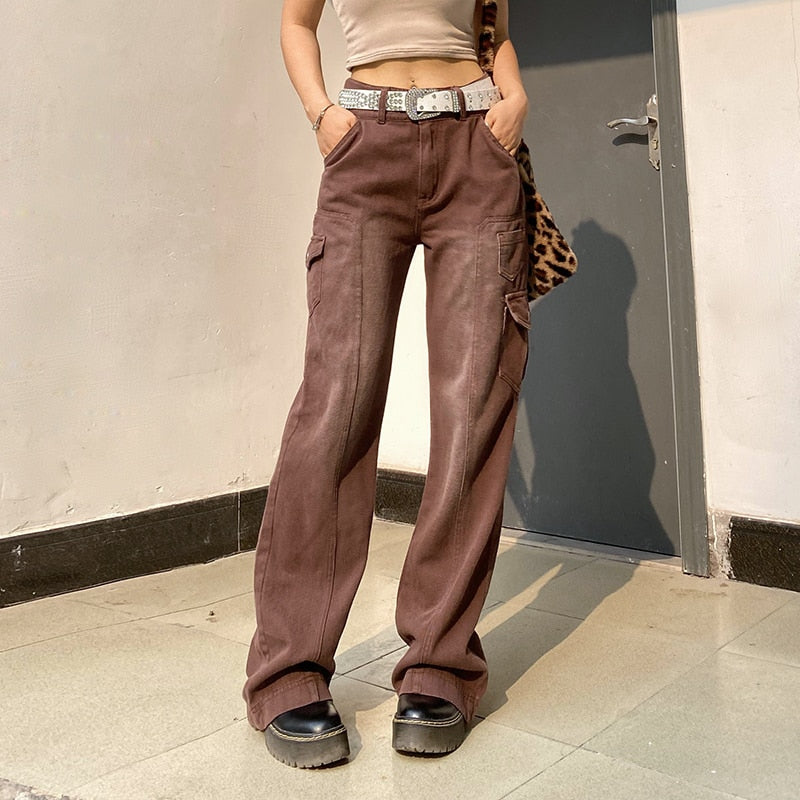 Y2k Jeans Wide Leg Pocket Patchwork Baggy Cargo Pants Oversize Denim-Straight Jeans-Arimonz-Arimonz