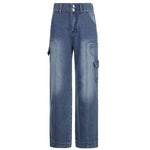 Y2k Jeans Wide Leg Pocket Patchwork Baggy Cargo Pants Oversize Denim-Straight Jeans-Arimonz-Blue-S-Arimonz