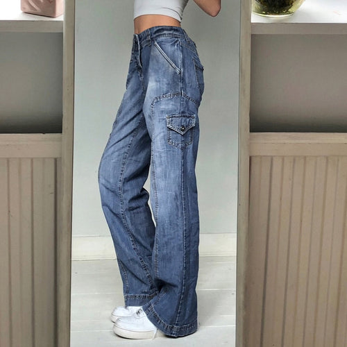 Y2k Jeans Wide Leg Pocket Patchwork Baggy Cargo Pants Oversize Denim-Straight Jeans-Arimonz-Arimonz