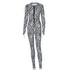 Zebra Print Mesh Zip Up Jumpsuit Women Outfits Stretchy Romper-Night Out Jumpsuits & Rompers-Arimonz-Arimonz