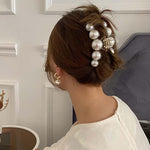 Zinc Alloy Big Pearls Hair Claw Clip For Women In Gold White-Hair Accessories-Arimonz-Arimonz